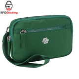 QuestAll RFID Canvas Waterproof Wrist Bag Women Card Holder Coin Cell Phone Wallet Three Pockets 9103