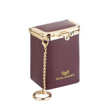 Royal Bagger Mini Chain Cosmetics Case for Women, Genuine Cow Leather Retro Kiss Lock Purse, Small Lipstick Makeup Bag with Mirror 3241