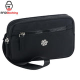 QuestAll RFID Canvas Waterproof Wrist Bag Women Card Holder Coin Cell Phone Wallet Three Pockets 9103