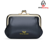 Royal Bagger Retro Kiss Lock RFID Card Holder Coin Purse for Women Genuine Cow Leather Small Lipstick Bag Fashion Mini Key Chain Wallet 3243