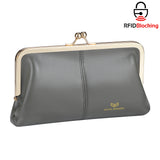 Royal Bagger RFID Kiss Lock Wallet, Solid Color Multi-card Slots Card Holder, Genuine Leather Clutch Purses for Women 1468