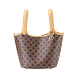 Royal Bagger Signature Coated Canvas & Vegetable-Tanned Cowhide Leather Bucket Bag, Casual Handbag for Women, Tote Bags 4260