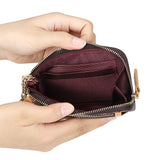 Royal Bagger Women's RFID Coin Purse – Signature Coated Canvas & Vegetable-Tanned Cowhide Leather, Multi-Zipper Clutch Wallet with Keychain & Wristlet 2903