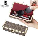 Royal Bagger Women's Eyeglass Case & Coin Purse, RFID Pencil Bag with Kiss Lock, Coated Canvas & Vegetable-Tanned Leather 5135