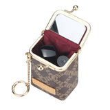 Royal Bagger Women's Mini Chain Cosmetics Case, Signature Coated Canvas & Vegetable-Tanned Cowhide Leather Kiss Lock Purse, Small Makeup Bag with Mirror 5241