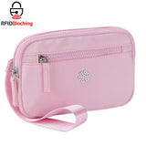 QuestAll RFID Canvas Waterproof Wrist Bag Women Card Holder Coin Cell Phone Wallet Three Pockets 9103