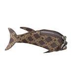 Royal Bagger Small Fish Shaped Coin Purse Keychain, Signature Coated Canvas & Vegetable-Tanned Leather Zipper Pouch with Key Ring for Coins and Keys 3276