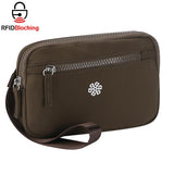 QuestAll RFID Canvas Waterproof Wrist Bag Women Card Holder Coin Cell Phone Wallet Three Pockets 9103