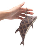 Royal Bagger Small Fish Shaped Coin Purse Keychain, Signature Coated Canvas & Vegetable-Tanned Leather Zipper Pouch with Key Ring for Coins and Keys 3276