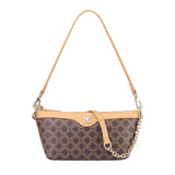 Royal Bagger Chain Shoulder Bag for Women, Signature Coated Canvas & Vegetable-Tanned Cowhide Leather Underarm Purse, Fashion Retro Handbag 5263