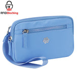 QuestAll RFID Canvas Waterproof Wrist Bag Women Card Holder Coin Cell Phone Wallet Three Pockets 9103