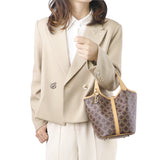 Royal Bagger Signature Coated Canvas & Vegetable-Tanned Cowhide Leather Bucket Bag, Casual Handbag for Women, Tote Bags 4260