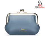 Royal Bagger Retro Kiss Lock RFID Card Holder Coin Purse for Women Genuine Cow Leather Small Lipstick Bag Fashion Mini Key Chain Wallet 3243