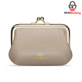 Royal Bagger Retro Kiss Lock RFID Card Holder Coin Purse for Women Genuine Cow Leather Small Lipstick Bag Fashion Mini Key Chain Wallet 3243