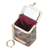 Royal Bagger Women's Mini Chain Cosmetics Case, Signature Coated Canvas & Vegetable-Tanned Cowhide Leather Kiss Lock Purse, Small Makeup Bag with Mirror 5241