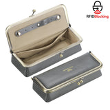 Royal Bagger Genuine Leather RFID Blocking Fashion Glasses Case, Pencil Bag with Kiss Lock, Organizer for Rings, Necklaces & Earrings for Women 3135