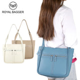 Royal Bagger Genuine Leather Shoulder Bags, Fashion Casual Satchel Purses, Large Capacity Commuting Bucket Bag 1860