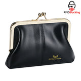 Royal Bagger Fashionable Genuine Leather RFID Blocking Women's Wallet with Kiss Lock, Card Slots and Zipper Coin Pocket 4120