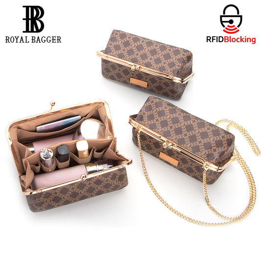 Royal Bagger Women's Chain Handbag, Kiss-Lock Clasp Box Bag & Wallet, Signature Coated Canvas & Vegetable-Tanned Leather 5271