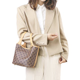 Royal Bagger Signature Coated Canvas & Vegetable-Tanned Cowhide Leather Bucket Bag, Casual Handbag for Women, Tote Bags 4260