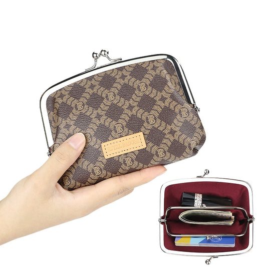 2858 Canvas & Leather RFID Kiss-Lock Coin Wallet