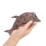 Royal Bagger Small Fish Shaped Coin Purse Keychain, Signature Coated Canvas & Vegetable-Tanned Leather Zipper Pouch with Key Ring for Coins and Keys 3276