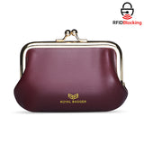 Royal Bagger Retro Kiss Lock RFID Card Holder Coin Purse for Women Genuine Cow Leather Small Lipstick Bag Fashion Mini Key Chain Wallet 3243