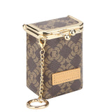 Royal Bagger Women's Mini Chain Cosmetics Case, Signature Coated Canvas & Vegetable-Tanned Cowhide Leather Kiss Lock Purse, Small Makeup Bag with Mirror 5241