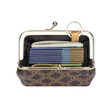 Royal Bagger Retro Kiss Lock RFID Card Holder & Coin Purse for Women, Signature Coated Canvas & Vegetable-Tanned Leather Mini Keychain Wallet, Compact Storage Bag 5243