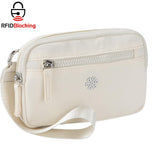 QuestAll RFID Canvas Waterproof Wrist Bag Women Card Holder Coin Cell Phone Wallet Three Pockets 9103