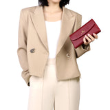 Royal Bagger Women’s RFID Blocking Long Wallet – Genuine Cow Leather Trifold Purse with Multi-Card Slots & Magnetic Closure 5063