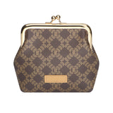 Royal Bagger Elegant Retro RFID Kiss-Lock Coin Purse for Women, Signature Coated Canvas & Vegetable-Tanned Cowhide Leather, Vintage Metal Frame Small Wallet with Card Organizer 3271