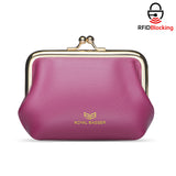 Royal Bagger Retro Kiss Lock RFID Card Holder Coin Purse for Women Genuine Cow Leather Small Lipstick Bag Fashion Mini Key Chain Wallet 3243