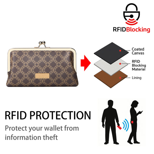 Royal Bagger PVC + Resin Tanned Leather Clutch Purses for Women, RFID Kiss Lock Wallet, Multi-card Slots Card Holder 5468