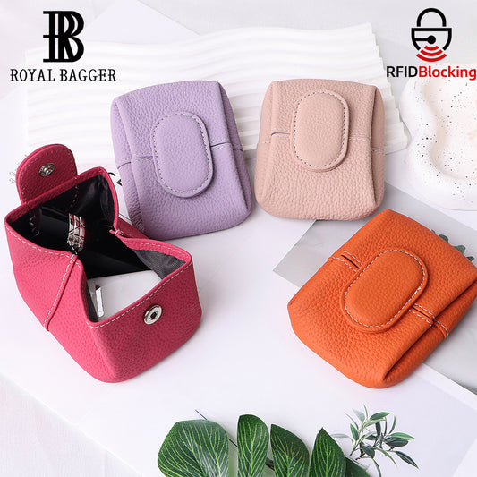 Royal Bagger RFID Mini Genuine Cow Leather Coin Purse for Women - Small Wallet Pouch for Keys, Earphones & Essentials 5603