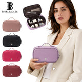 Royal Bagger Premium Genuine Leather Travel Makeup Wash Bag, Multi Compartment Cosmetic Organizer with Mesh Pocket & Elastic Bands, Portable Compact Skincare Hair Care Storage Case for Business Trip Vacation 3300