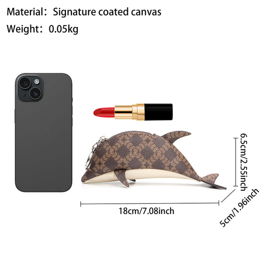 Royal Bagger Small Fish Shaped Coin Purse Keychain, Signature Coated Canvas & Vegetable-Tanned Leather Zipper Pouch with Key Ring for Coins and Keys 3276