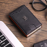 Royal Bagger Men’s Minimalist Pop-Up Metal & Genuine Cow Leather Card Holder Case, RFID Blocking Slim Wallet with Magnetic Closure, Lightweight Carbon Fiber Travel Wallet 5246