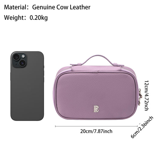 Royal Bagger Premium Genuine Leather Travel Makeup Wash Bag, Multi Compartment Cosmetic Organizer with Mesh Pocket & Elastic Bands, Portable Compact Skincare Hair Care Storage Case for Business Trip Vacation 3300