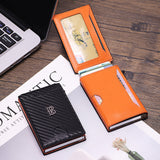 Royal Bagger Men’s Minimalist Pop-Up Metal & Genuine Cow Leather Card Holder Case, RFID Blocking Slim Wallet with Magnetic Closure, Lightweight Carbon Fiber Travel Wallet 5246