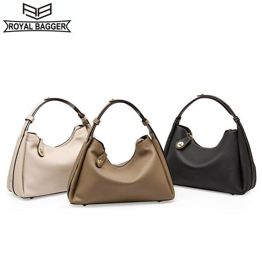 Royal Bagger Shoulder Crossbody Bags for Women Genuine Cow Leather Commute Fashion Ladies Underarm Bag Large Capacity