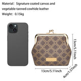 Royal Bagger Elegant Retro RFID Kiss-Lock Coin Purse for Women, Signature Coated Canvas & Vegetable-Tanned Cowhide Leather, Vintage Metal Frame Small Wallet with Card Organizer 3271