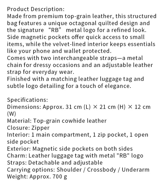 Royal Bagger Genuine Cow Leather Quilted Crossbody Bag, Large Capacity Tote Handbag, Chain Shoulder Purse for Women 3270