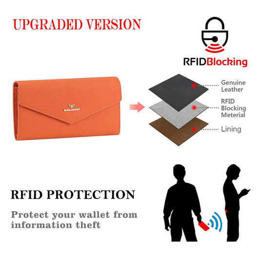 Royal Bagger Envelop Long Wallet - RFID Blocking Simple Solid Color Multi-card Slots Card Holder Genuine Leather Purse 2480