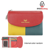 Royal Bagger Color Block RFID Short Wallets Genuine Leather Multi-card Slots Card Holder Trifold Purse Magnetic Opening 2053