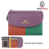 Royal Bagger Color Block RFID Short Wallets Genuine Leather Multi-card Slots Card Holder Trifold Purse Magnetic Opening 2053