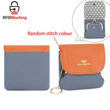 Royal Bagger Color Block Mini Coin Purse, RFID Simple Credit Card Holder with Kiss Lock, Genuine Leather Casual Storage Bag 1922