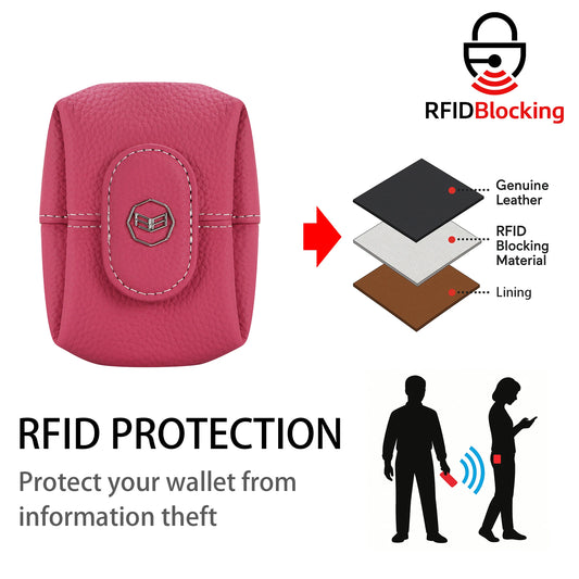 Royal Bagger RFID Mini Genuine Leather Women's Coin Purse - Solid Color Buckle Pouch for Keys, Earphones & Daily Essentials 3603