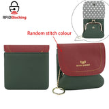 Royal Bagger Color Block Mini Coin Purse, RFID Simple Credit Card Holder with Kiss Lock, Genuine Leather Casual Storage Bag 1922