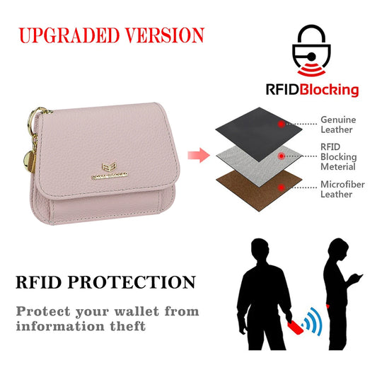 Royal Bagger Multi-card Slots Short Wallet Genuine Leather Credit Card Holder RFID Blocking Coin Purse with Keychain 2443